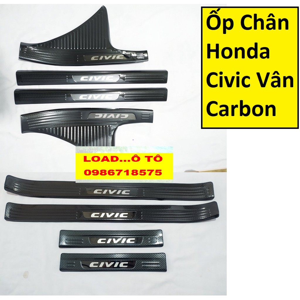 Ốp Bậc Cửa, Nẹp Bước Chân, Cốp Sau Honda Civic 2023-2019 Mẫu Vân Carbon Cao Cấp