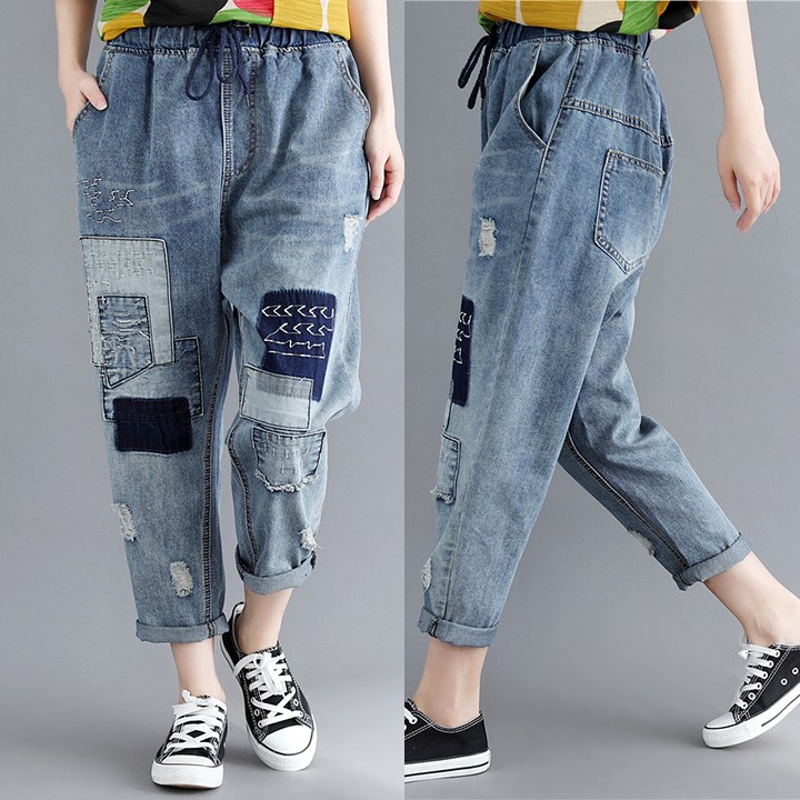 H19 Quần bò big size cạp chun kiểu dáng đơn giản