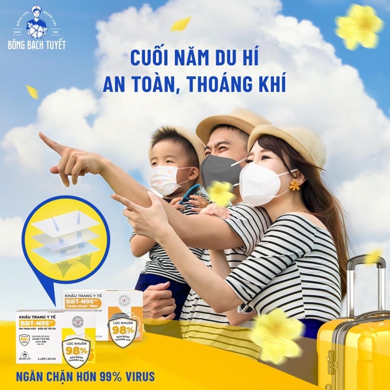 Khẩu trang Bông Bạch Tuyết Trẻ Em 3 lớp cho bé 6 - 11 tuổi (30 cái/ hộp)