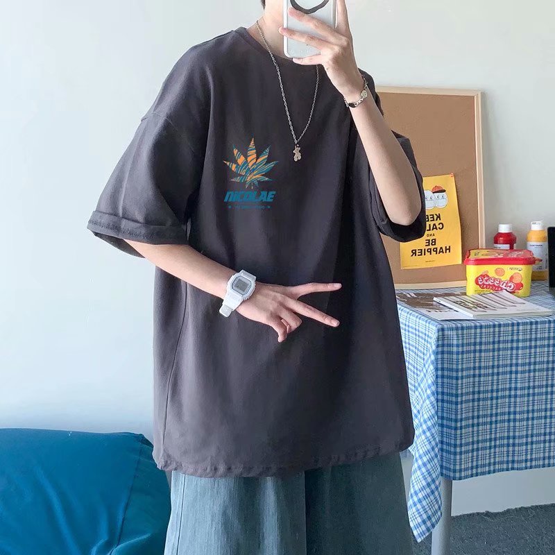 Áo thun tay ngắn dáng rộng in chữ phong cách Hàn Quốc thời trang cho nam size M-5XL