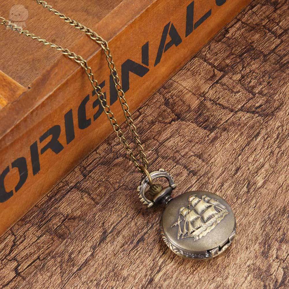 Đồng Hồ Bỏ Túi Màu Đồng Họa Tiết Thuyền Buồm Phong Cách Vintage