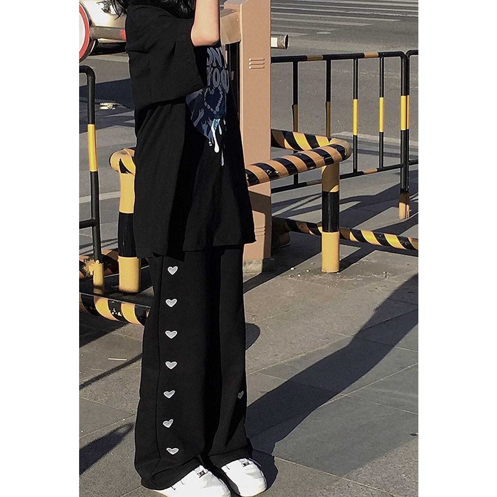Quần Dài Ống Rộng Lưng Cao In Họa Tiết Trái Tim Phong Cách Hàn Quốc Thời Trang Mùa Xuân Mới Cho Nữ