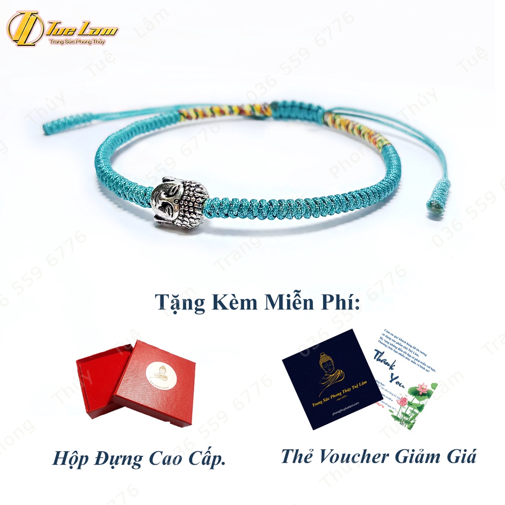 Vòng Tay Chỉ Xanh Dương May Mắn Bện Handmade Charm Mặt Phật Nhỏ - Tuệ Lâm