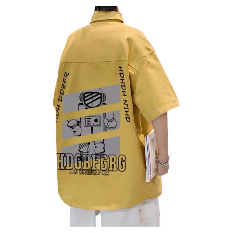 Áo sơ mi tay ngắn from rộng unisex nam nữ , sơ mi nam nữ vải voan lụa mịn mát free size 40kg - 70kg in robot