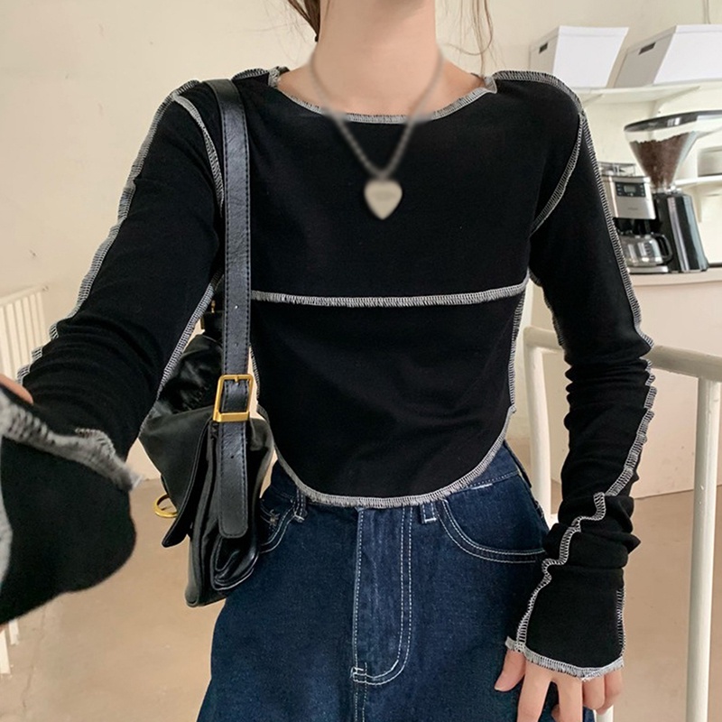 Áo Thun Lửng Tay Dài In Hình Cá Tính Cho Nữ