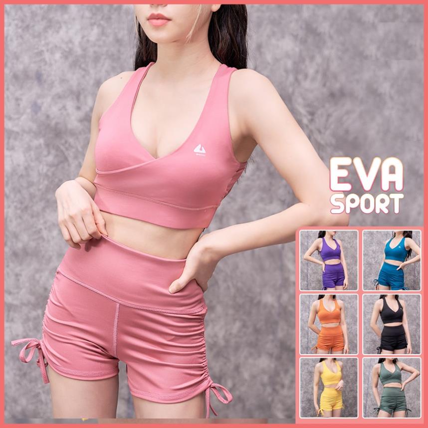 Set Bộ Đồ Tập Gym Dây Rút Tập Yoga Aerobic Chạy Bộ Gồm Áo Bra Quần Đùi Dây Rút Co Giãn Tốt, Tôn Dáng Evasport Xịn ! -
