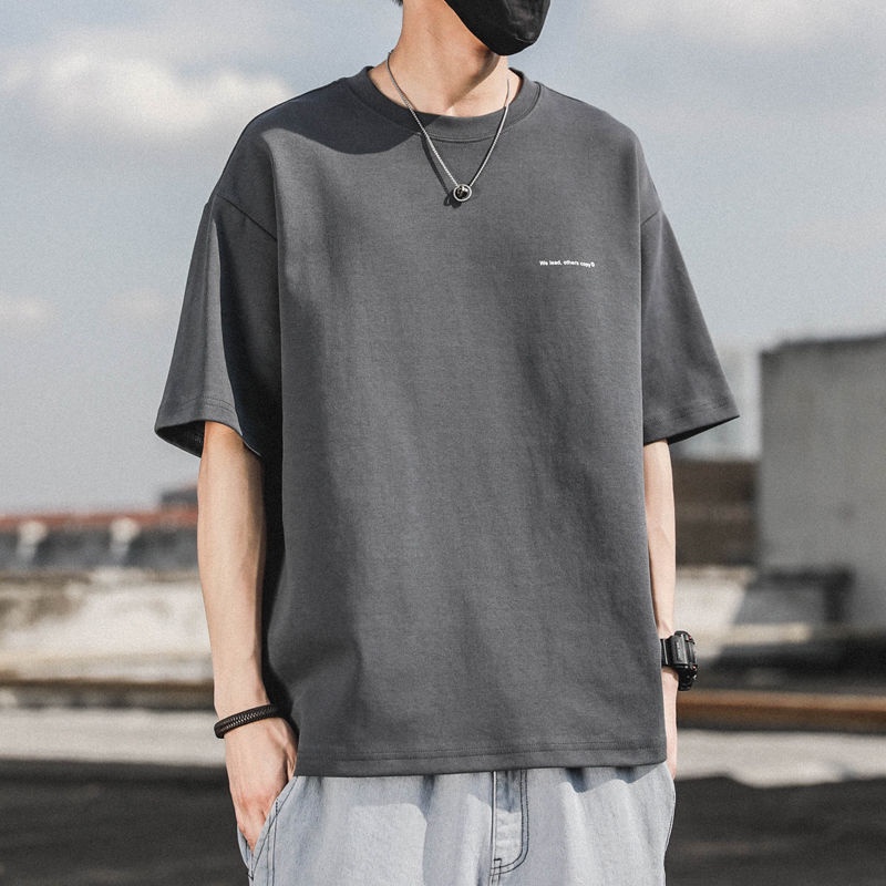 Áo Thun Cotton Ngắn Tay Cổ Tròn Dáng Rộng Thời Trang Retro Hongkong Dành Cho Nam