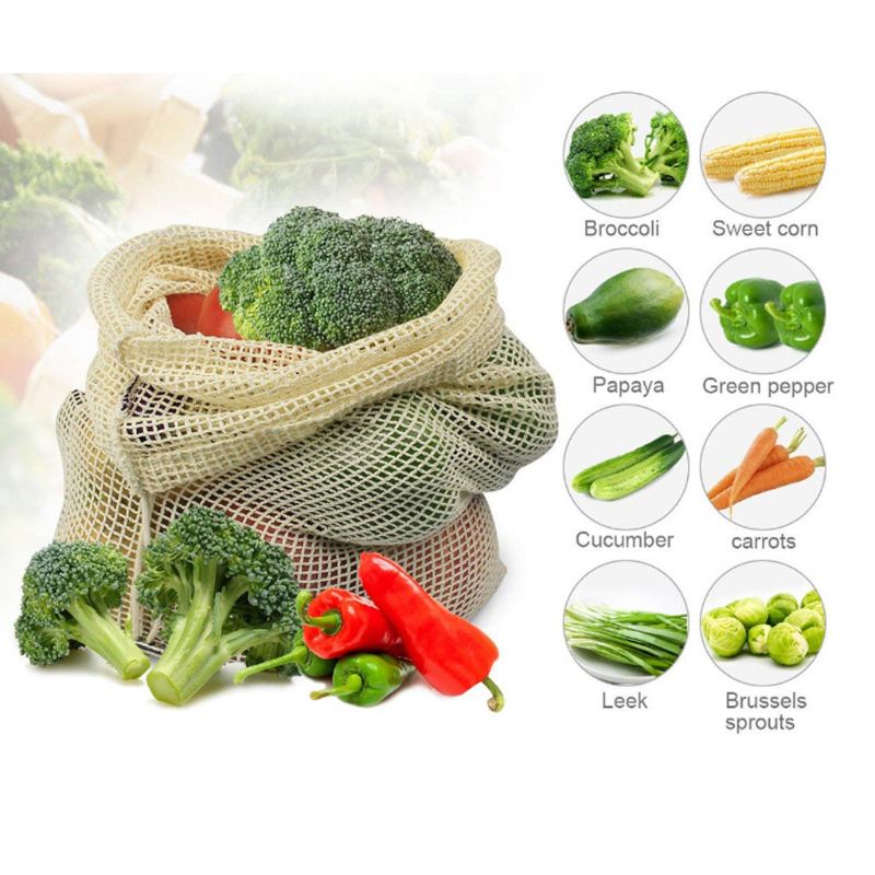 Bộ 7 Túi Lưới Cotton Đựng Trái Cây Tái Sử Dụng