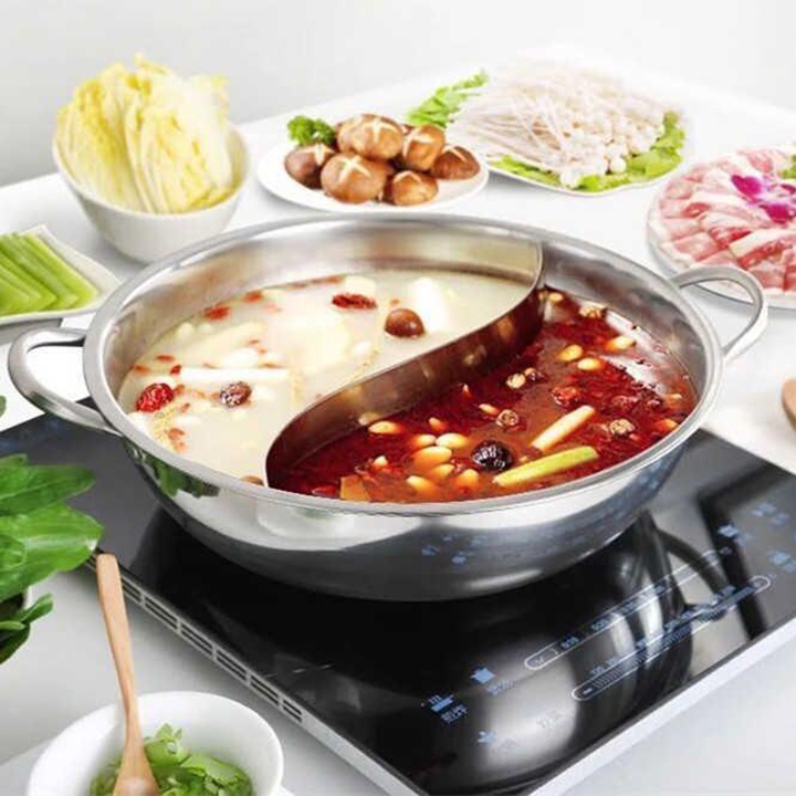 [Vua lẩu] Nồi lẩu hotpot 2 ngăn size to 30cm bằng inox