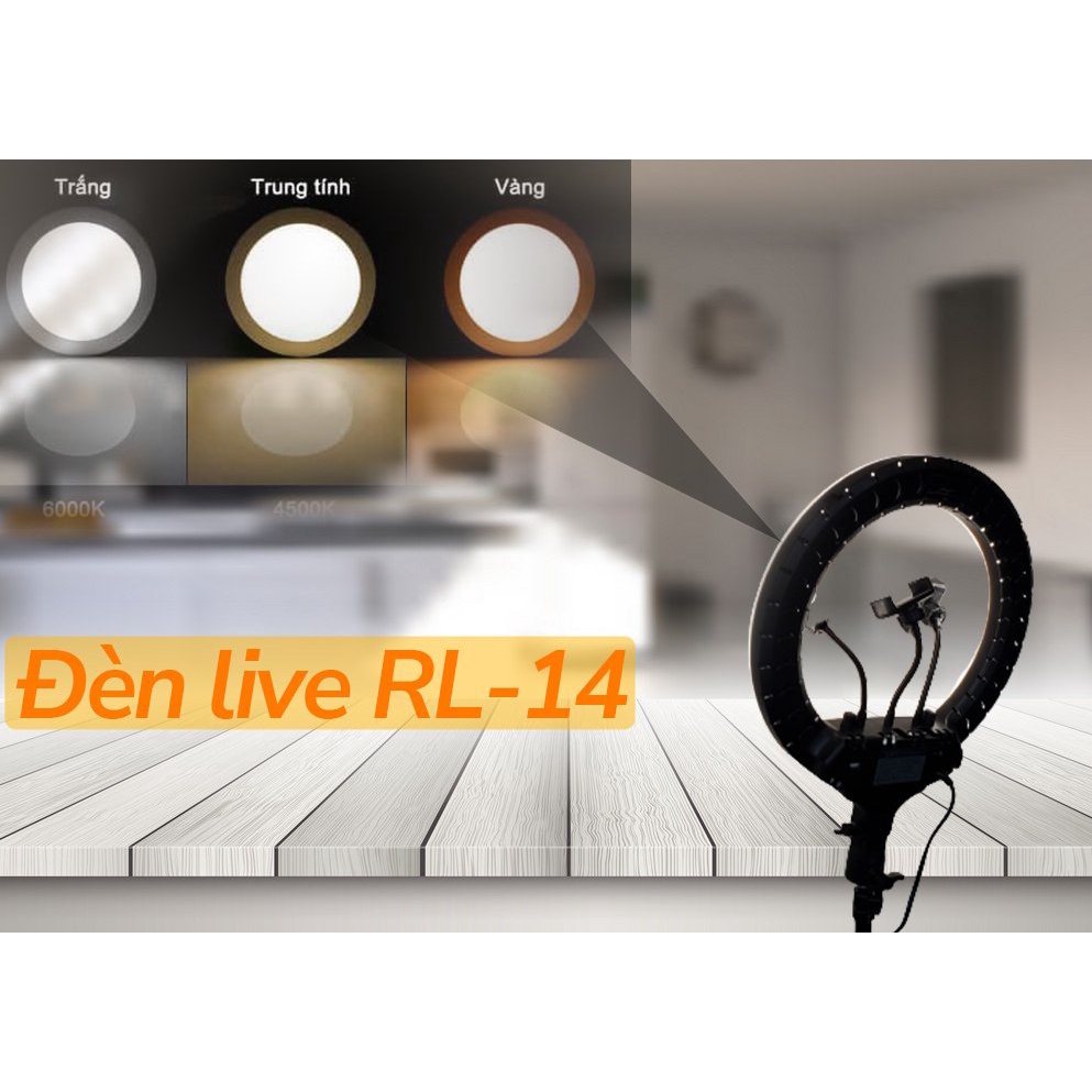 Đèn LED RL14 36cm hỗ trợ Livestream 3 điện thoại, Makeup, chụp hình studio, bán hàng online facebook tiktok đổi 3 màu