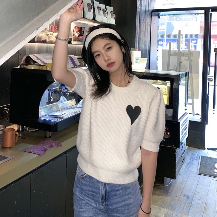 QADCOL Áo sweater Dệt Kim Tay Ngắn Dáng Rộng Thiết Kế Đơn Giản Hợp Thời Trang