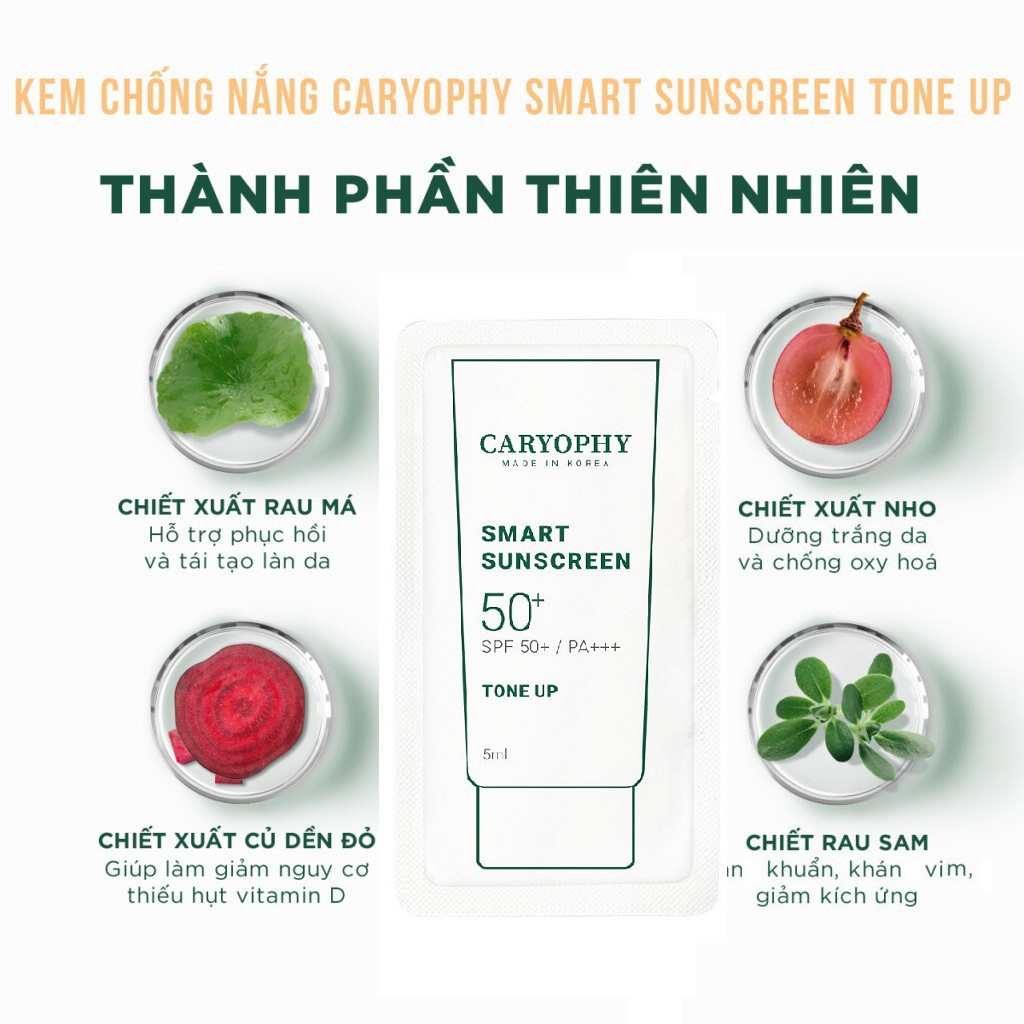SAMPLE Kem Chống Nắng Phục Hồi Da Tổn Thương Caryophy Smart Sunscreen Tone Up 5ml