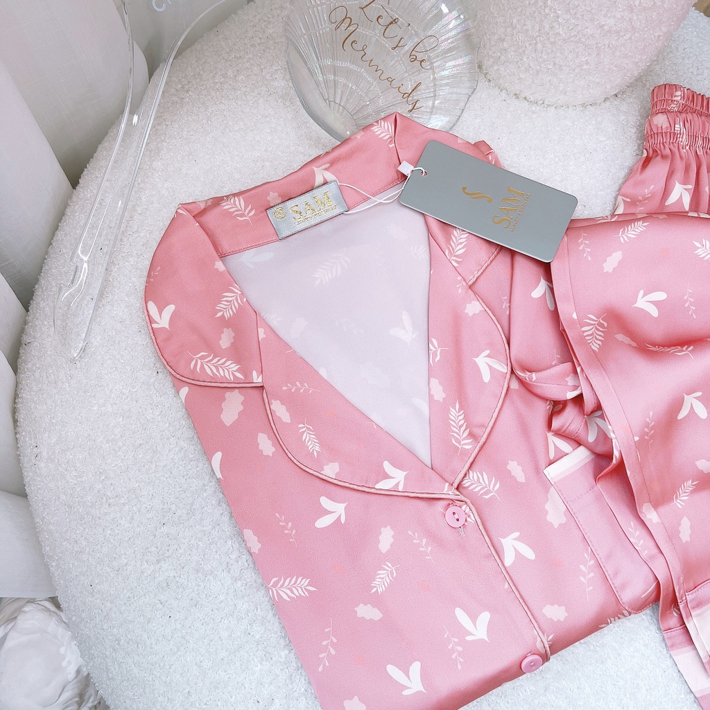 Bộ mặc nhà lụa Sam luxury, bộ pyjama tay ngắn quần dài cao cấp