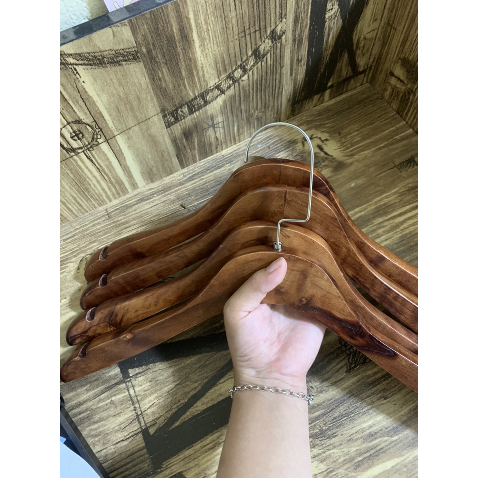 Móc vest gỗ KTN nâu 38cm dày 2.5cm (10 móc)