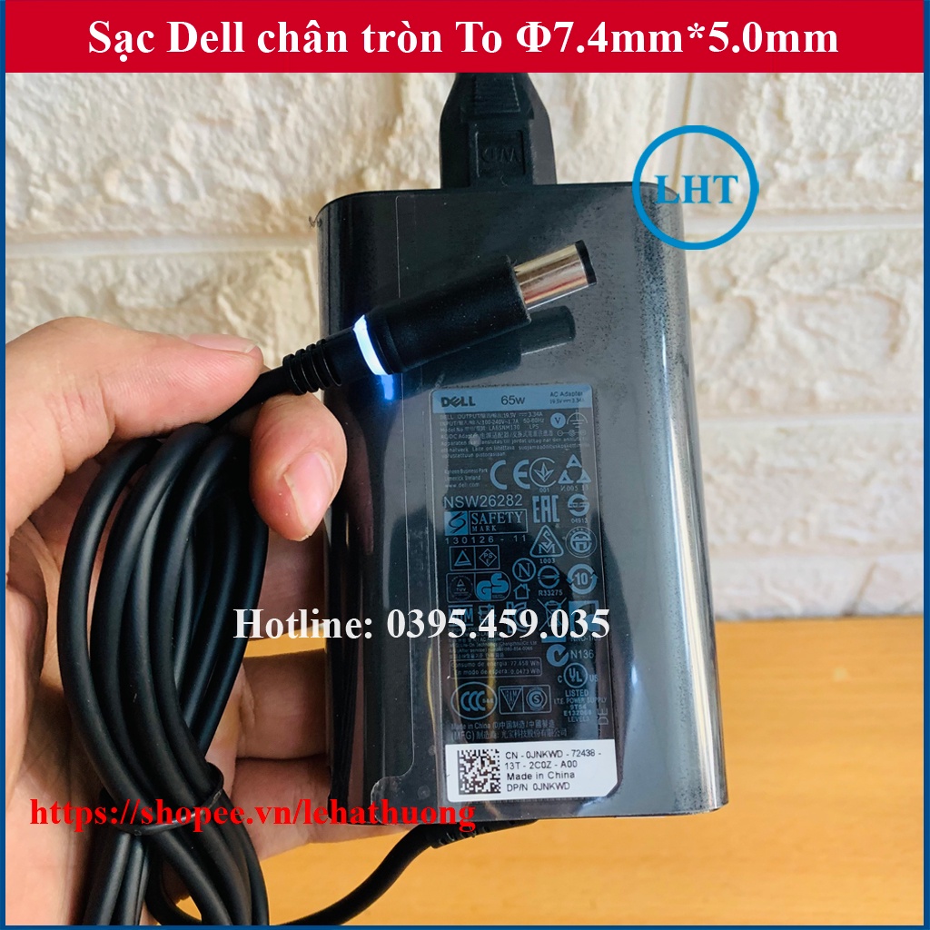 Sạc Laptop Dell Latitude E5250 E7250 E7450 E5450 E5470 E5490 3340 Dell Oval 19.5V 3.34A 65W chân tròn TO 7.4*5.0mm