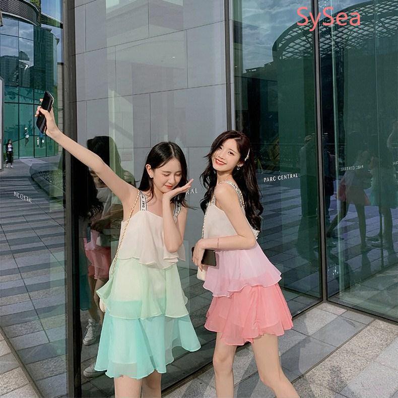 Đầm chiffon sát nách màu dễ thương thời trang mùa hè cho nữ