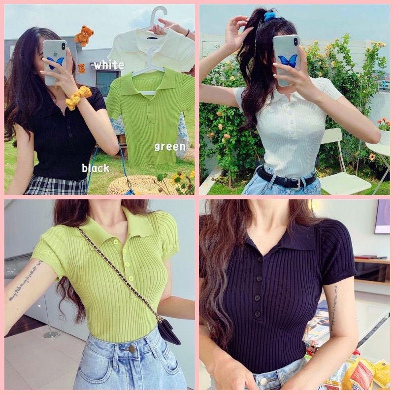 Áo Len tay ngắn Basic CeCe House chất dày dặn phong cách Hàn Quốc