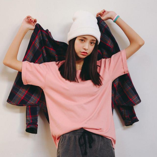 áo thun tay lỡ màu HỒNG PHẤN nam &amp; nữ FOME RỘNG có chọn size, chất thun xịn 3YY-80