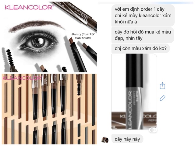 [FREESHIP] Chì Kẻ Mày 2 Đầu Dupe ABH Lâu Trôi Eyebrow Pencil Kleancolor