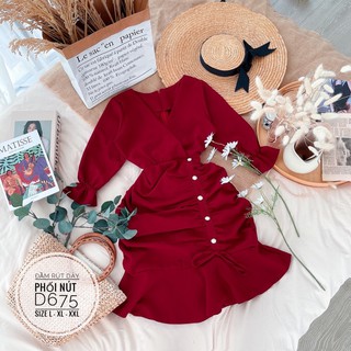 Bigsize Đầm rút dây phối nút D675