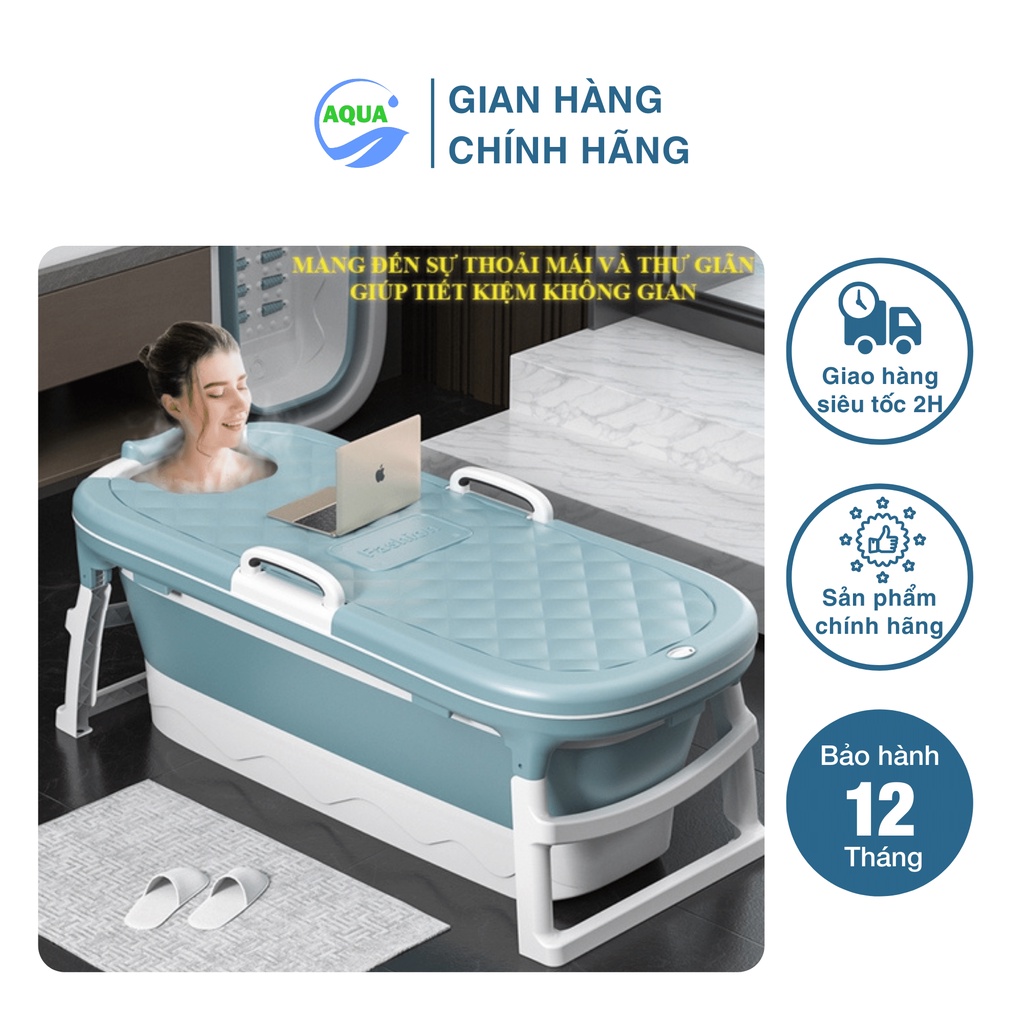 Bồn Tắm Gấp Gọn AQUA Từ Nhựa Silicon Có Nhiệt Kế Đo Nước, Bồn Ngâm Chân Massage Với Nắp Xông Hơi Thư Giãn Cho Người Lớn