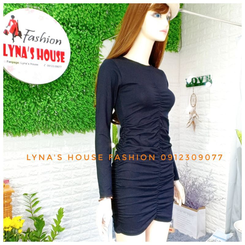 Đầm Nữ Váy Body 🌸 FREESHIP 🌸 Tay Dài Cổ Tròn Nhún Sườn Sang Chảnh LH110