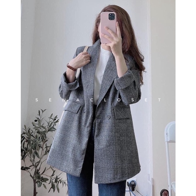 Áo khoác Blazer Kẻ lật tay ( Ảnh thật)