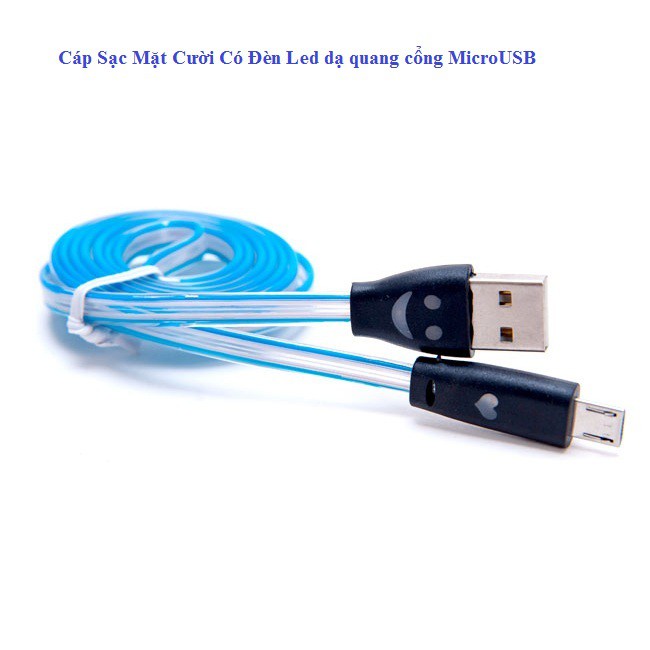 Cáp Sạc Mặt Cười Có Đèn Led dạ quang cổng MicroUSB - Màu đen