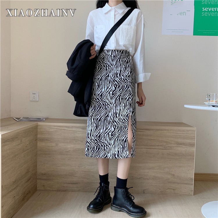 Chân Váy Xiaozhainv Midi Dáng Chữ A Hoạ Tiết Ngựa Vằn Phong Cách Hàn Quốc | BigBuy360 - bigbuy360.vn