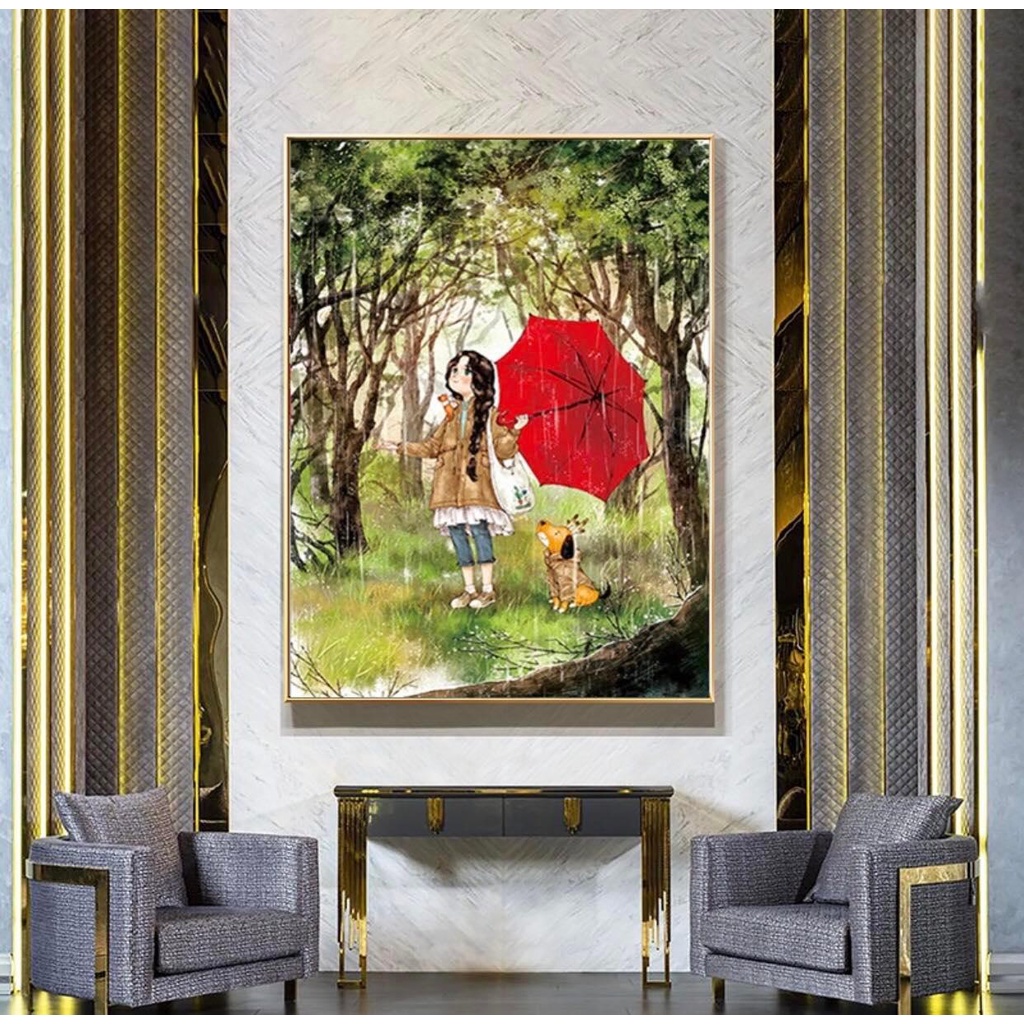 Tranh thêu kín Cô Gái Đáng Iu - tranh chưa thêu