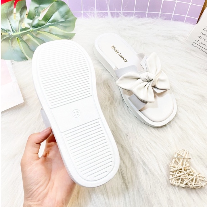 [ Mẫu Mới ] Dép Bánh Mì Quai Ngang Chữ H Gắn Nơ To Xinh Cực Siêu Nữ Tính Thời Trang - bm_nơ