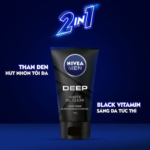 Bộ đôi NIVEA MEN Xịt ngăn mùi Deep than đen hoạt tính (150ml) - 80027 và Sữa rửa mặt Deep than đen hoạt tính (100g)