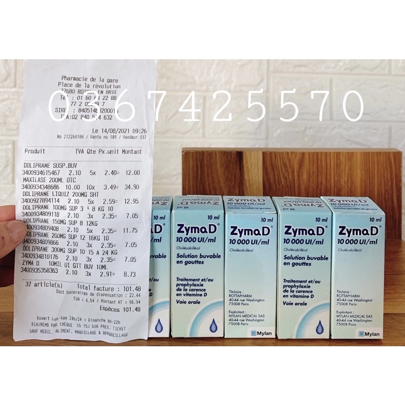 ZymaD 10000UI Pháp bổ sung D3 chống còi xương 10ml sale date 8/22