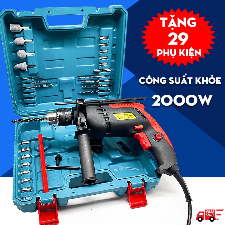 MÁY KHOAN ĐA CHỨC NĂNG 2000W, BỘ KHOAN ĐA NĂNG (KHOAN, BẮT VÍT, SIẾT BU LÔNG, MÀI), TẶNG BỘ PHỤ KIỆN 29 CHI TIẾT