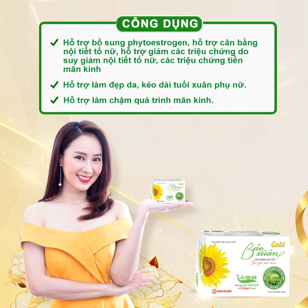 Combo 2 lọ viên uống Bảo Xuân Gold tăng cường sức khỏe, bổ sung nội tiết tố nữ, làm đẹp da, ngừa lão hóa (lọ 120 viên)