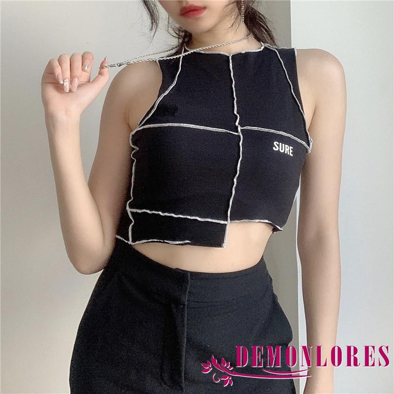 Áo Croptop Lửng Không Tay Họa Tiết Sọc Ngang Thời Trang Nữ Quyến Rũ