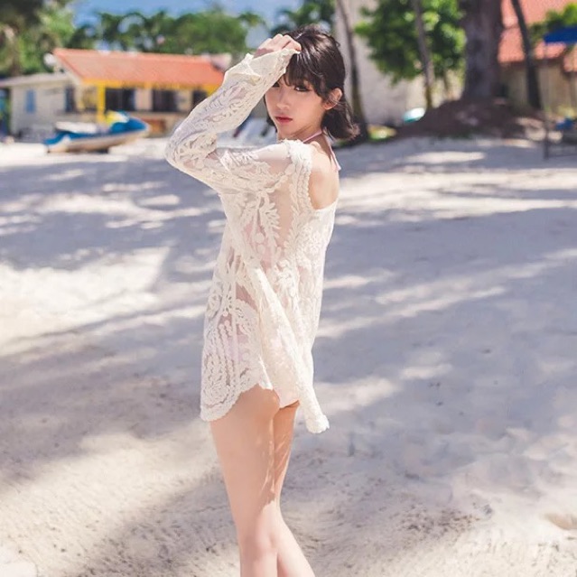 Kimstore_bikini: Áo khoác đi biển (trắng/ kem/ đen) kèm ảnh thật