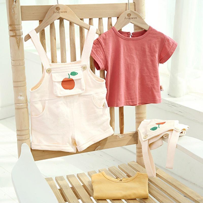 Set áo sơ mi tay ngắn + quần yếm có túi phong cách Hàn Quốc xinh xắn cho bé gái