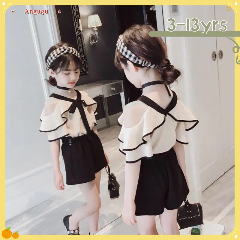 Thời trang trẻ em 2 Cái （Áo cánh + Quần ngắn） Quần ngắn Hàn Quốc chất lượng cao cho trẻ em Bé gái Quần áo thường ngày 3 đến 4 đến 5 đến 6 đến 7 đến 8 đến 9 đến 10 đến 11 đến 12 tuổi Áo phông chữ cho việc thiếu giá trị năm của Terno