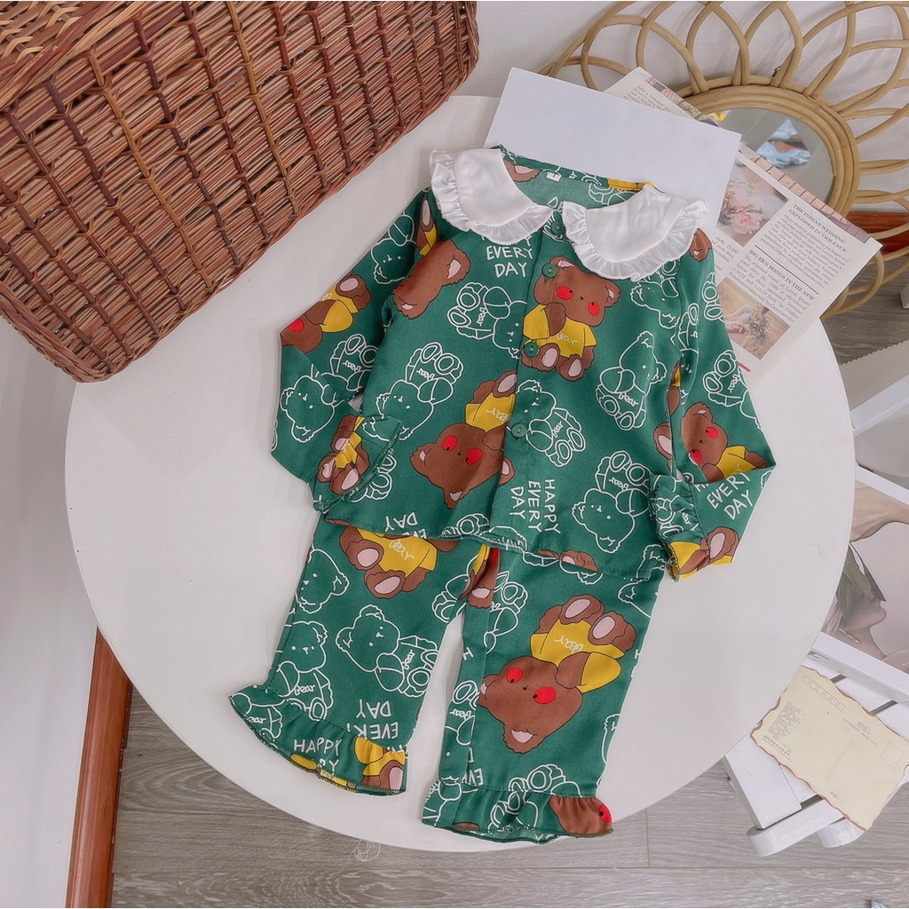 Bộ Quần Áo Ngủ Pijama Dài Tay Cổ Bèo In Hình Gấu Bông Dành Cho Bé Gái - BPN23 - Babi mama