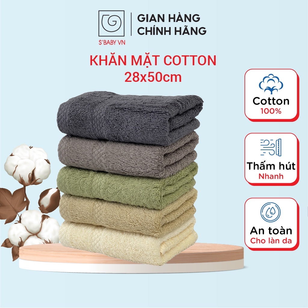 Khăn Mặt Cotton S'BABY 28x50cm Sản Xuất Từ Nguyên Liệu Tự Nhiên Mềm Mại, An Toàn Cho Da - 8936137960219