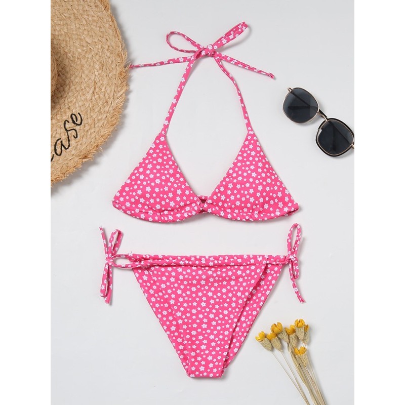 [BKN961] <ÂU> SET BIKINI TRIANGLE HOA NHÍ 3 MÀU HỒNG/RÊU/TÍM LILAC | BigBuy360 - bigbuy360.vn