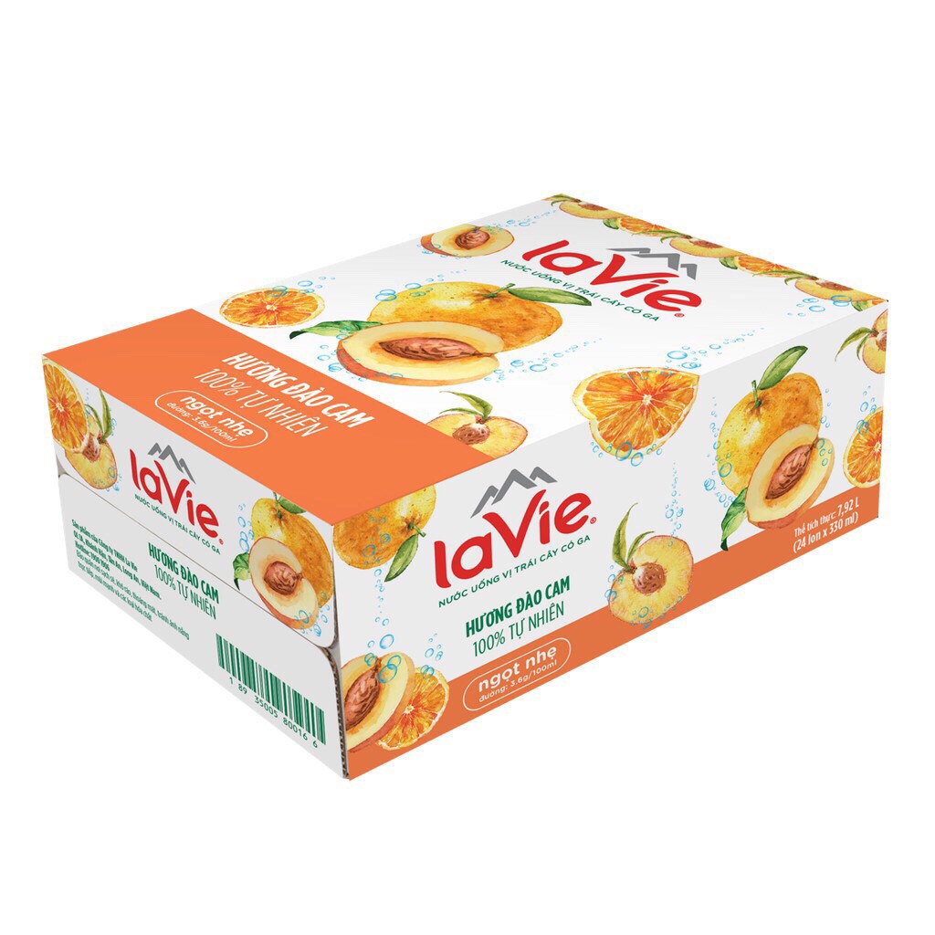 Nước uống vị trái cây có ga Lavie Sparkling hương Chanh bạc hà/Dâu việt quất/Đào cam Thùng 24 lon 330ml/lon