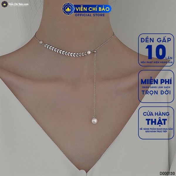 Dây chuyền bạc nữ Dương xỉ mix hạt châu chất liệu bạc 925 thời trang phụ kiện trang sức Viễn Chí Bảo D000130x