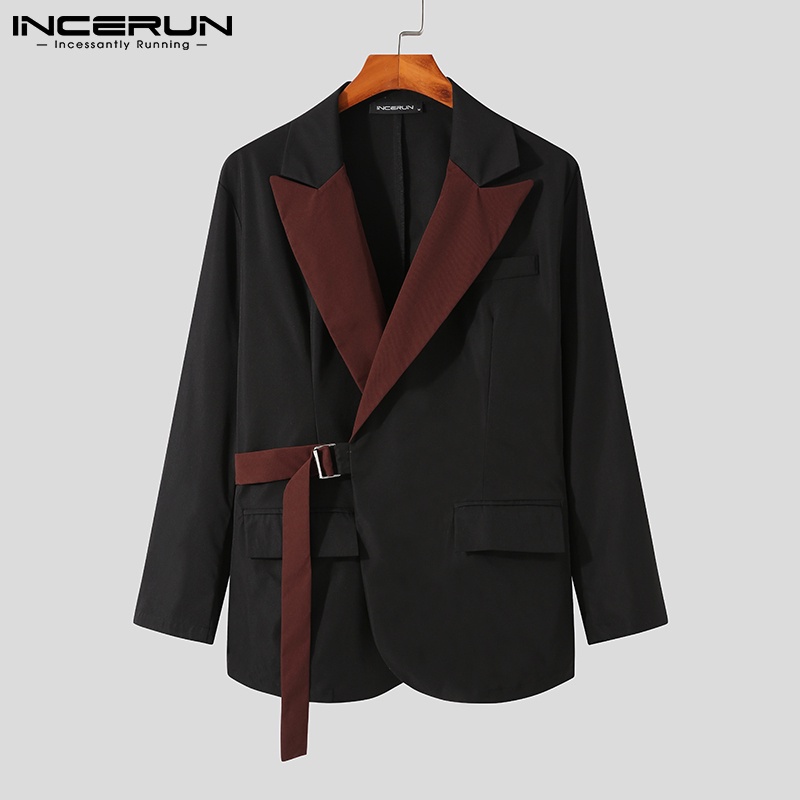 Áo Khoác Blazer Incerun Dáng Rộng Tay Dài Phối Thắt Lưng Phong Cách Hàn Quốc Cho Nam