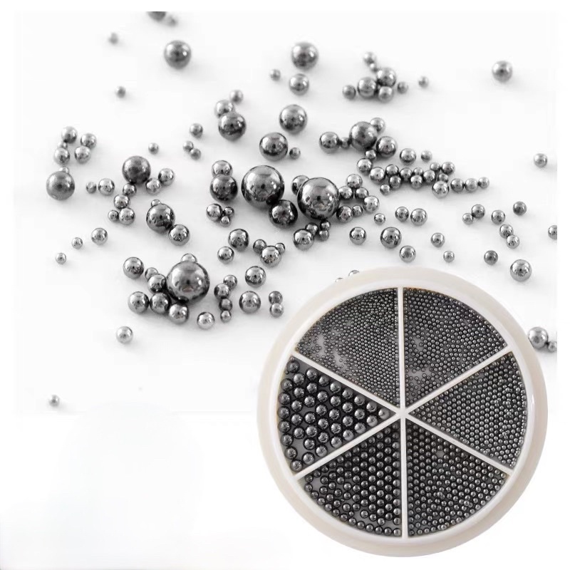 Set Bi Nail Trang Trí Móng Kim Loại Khay Tròn 6 Ngăn Mix Size