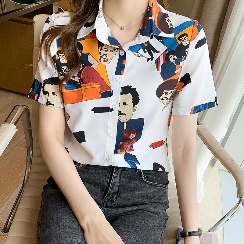 Áo Sơ Mi Tay Ngắn Cài Nút Họa Tiết Hoạt Hình Phong Cách Hàn Quốc Thời Trang Mùa Hè Cho Nữ Size S-Xxl 2021