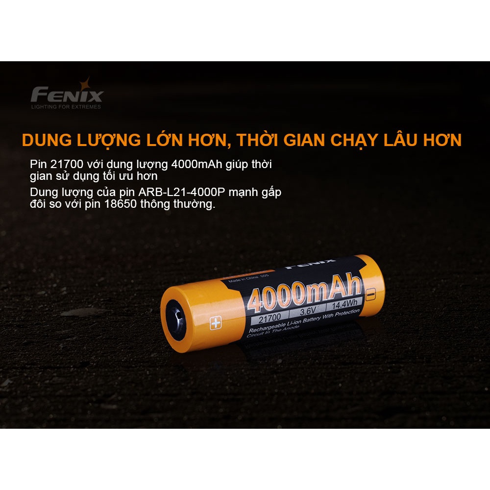 Pin sạc FENIX 21700 dung lượng 4000 mAh dòng xả cao 18A
