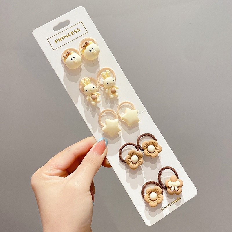 Set 10 chun buộc tóc tông nâu trắng cho bé gái dễ thương tiện lợi!