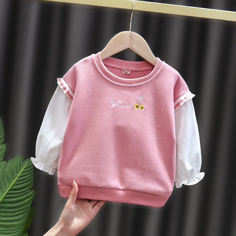 Áo Sweater Tay Dài Giả Nhiều Lớp Thời Trang Mùa Xuân Cho Bé Gái